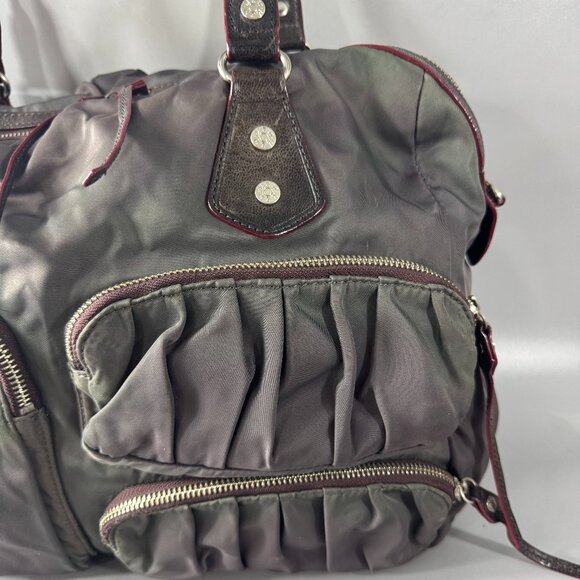 MZ Wallace Kate Gray Nylon Brown Leather Trim Shoulder Bag - Picture 3 of 14